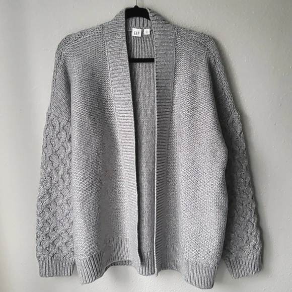 GAP Chunky Mix-Knit Cardigan Sweater, Size Large Tall, Color Heather Grey - Picture 2 of 7